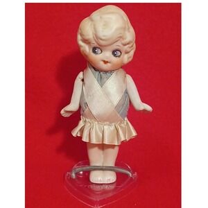 Antique Bisque Doll on Knickerbocker Heart Stand Pat 2,621,010 NY Vintage Japan